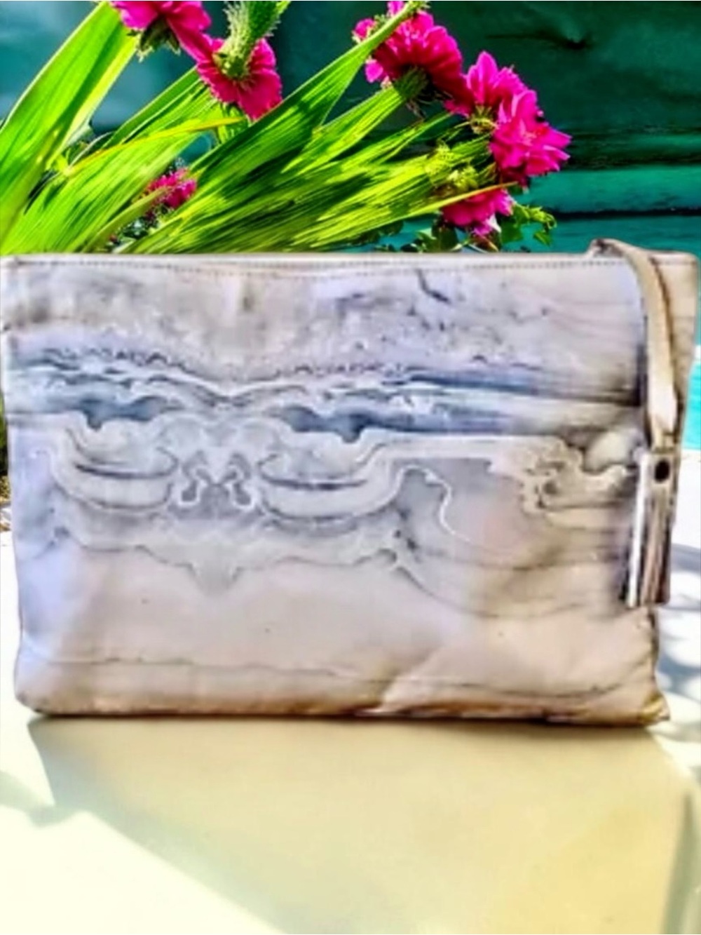 Bassous Bags By Jane USA Vintage 80's Genuine Leather Clutch Handbag Watercolors